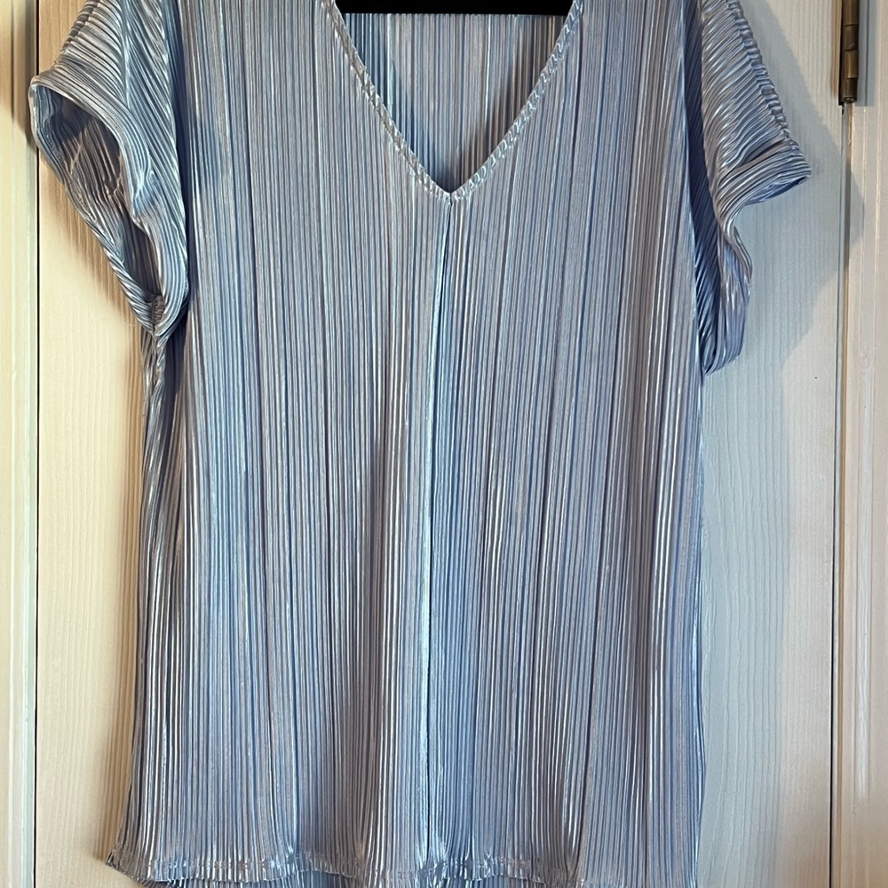 ANDREE BY UNIT Blue Pleated V-Neck Blouse